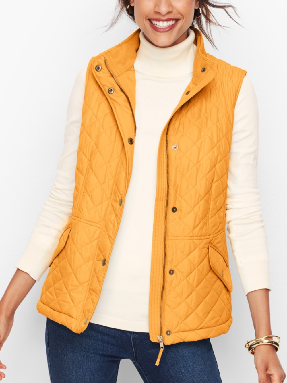 Talbots sz M Quilted Vest Yellow Classic Normcore Preppy Minimalist Cozy Fall
